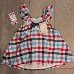 Tommy Bahama Red, Light Blue & Navy Plaid Girls Sundress with Neck Bow
